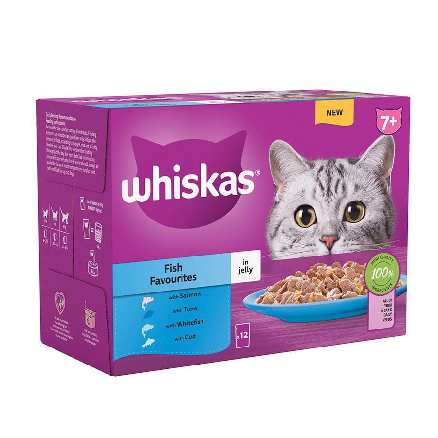 Whiskas 7+ Senior Wet Cat Food Fish Favourites in Jelly, (12 x 85g) x 4