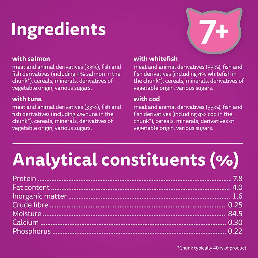Whiskas 7+ Senior Wet Cat Food Fish Favourites in Jelly, (12 x 85g) x 4