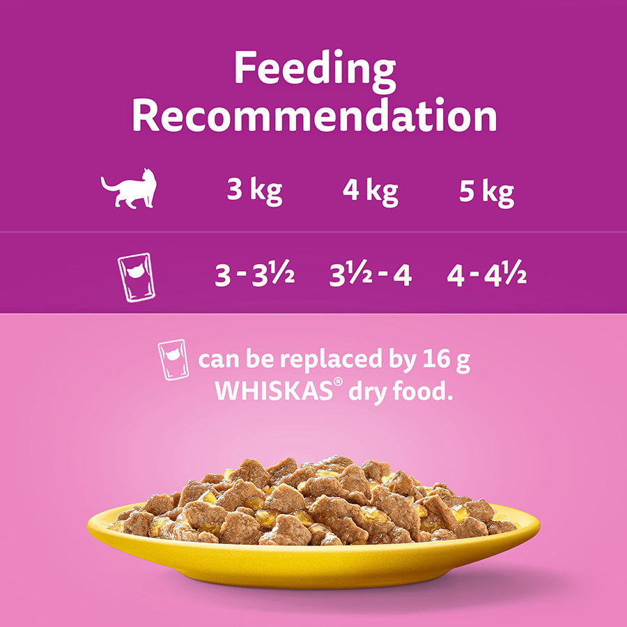 Whiskas 1+ Poultry Feasts Adult Wet Cat Food Pouches in Jelly – ( 12 x 85 ) x 4