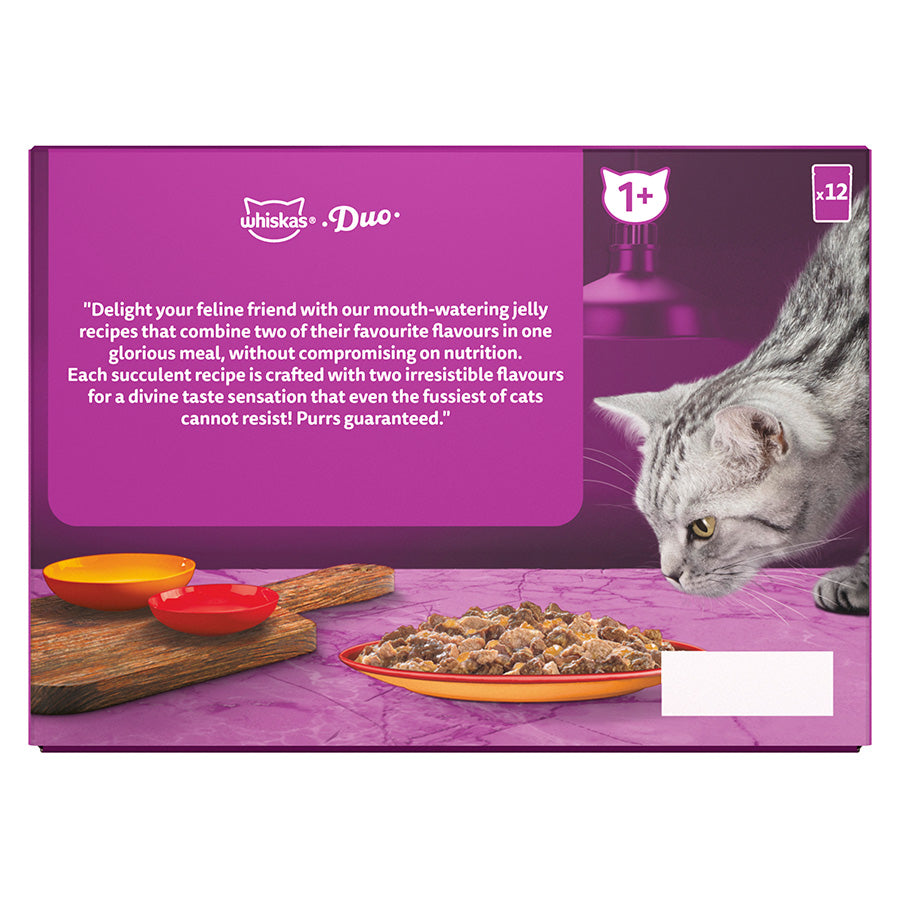 Whiskas 1+ Duo Meaty Combos Adult Wet Cat Food Pouches in Jelly ( 12 x 85g ) x 4