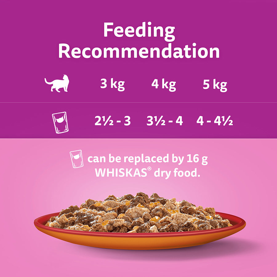Whiskas 1+ Duo Meaty Combos Adult Wet Cat Food Pouches in Jelly ( 12 x 85g ) x 4