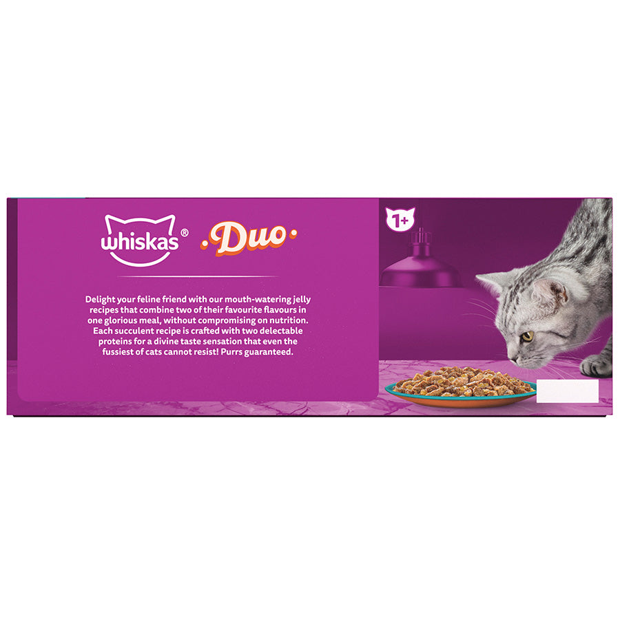 Whiskas 1+ Duo Surf & Turf Adult Wet Cat Food Pouches in Jelly – Pack of 40