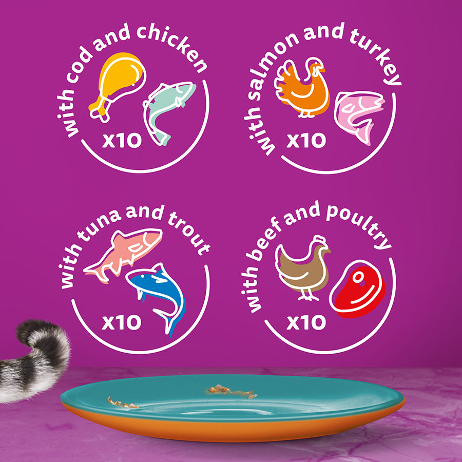 Whiskas 1+ Duo Surf & Turf Adult Wet Cat Food Pouches in Jelly – Pack of 40