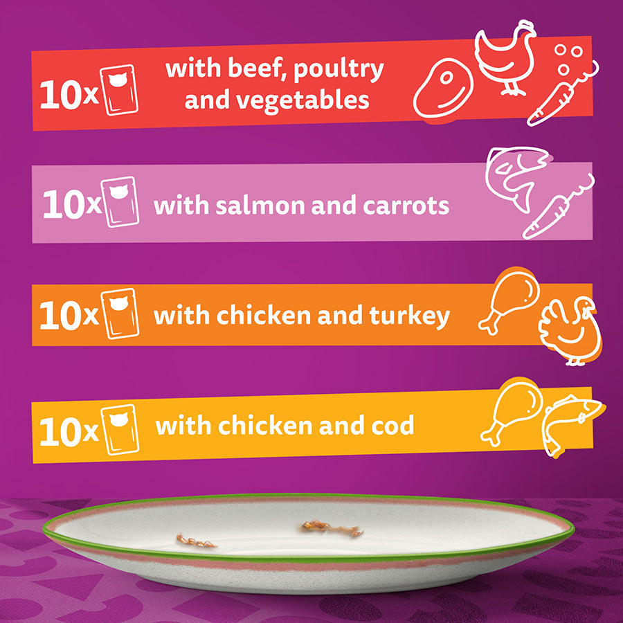 Whiskas 1+ Chef's Choice Mix Adult Wet Cat Food Pouches in Gravy 40 Pack