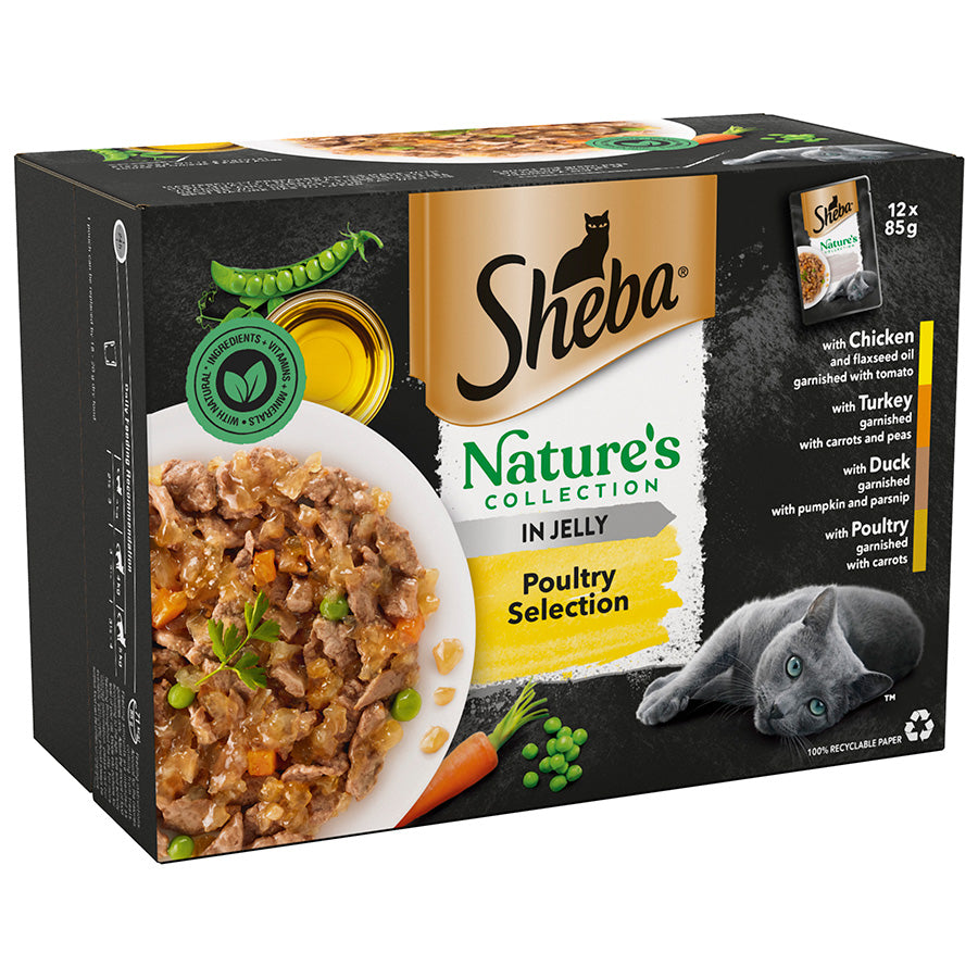 Sheba Natures Collection Cat Food Pouch Poultry Selection in Jelly (12 Pack x 85g) x 4 Packs