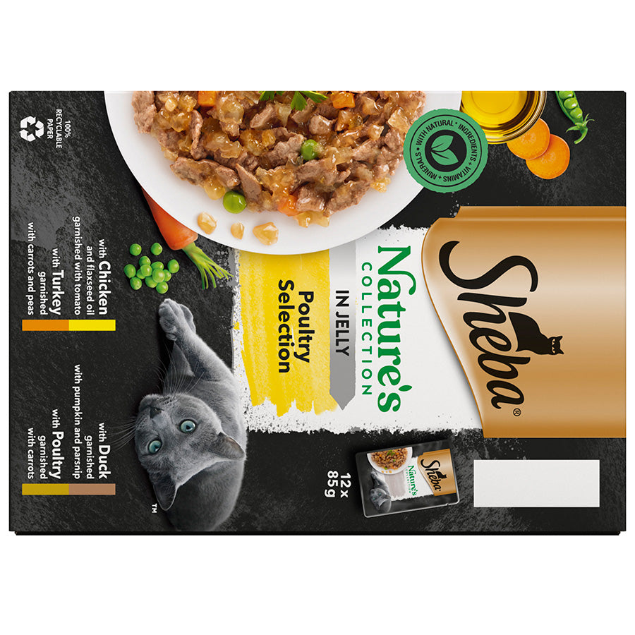 Sheba Natures Collection Cat Food Pouch Poultry Selection in Jelly (12 Pack x 85g) x 4 Packs