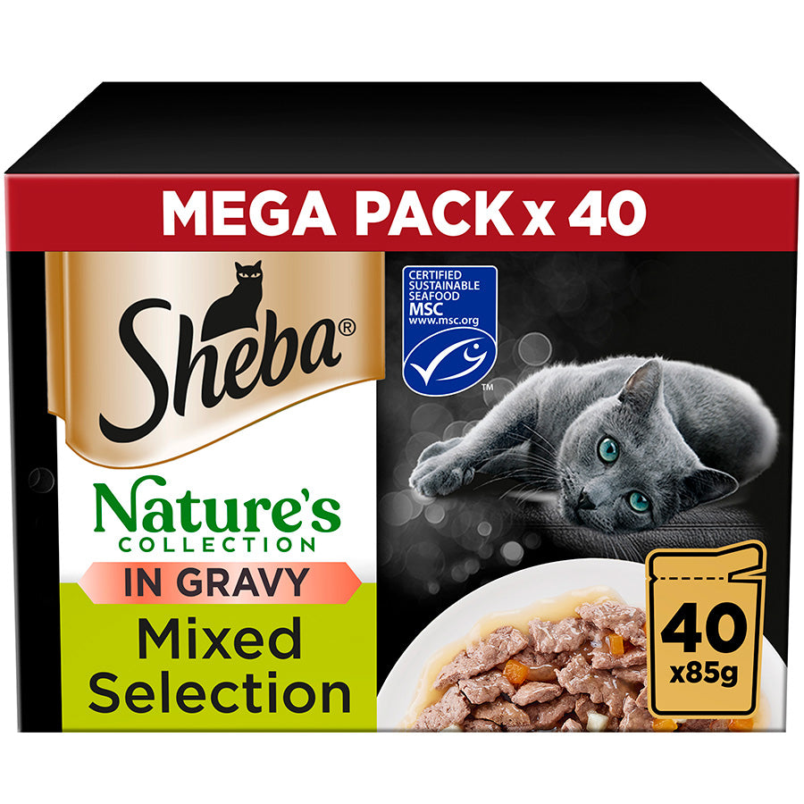 Sheba Natures Collection Cat Food Pouch Mixed Selection in Gravy ( 40 Pack × 85g )