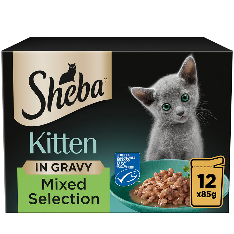 SHEBA Mixed Selection Kitten Wet Cat Food in Gravy ( 12 x 85g ) x 4 Packs