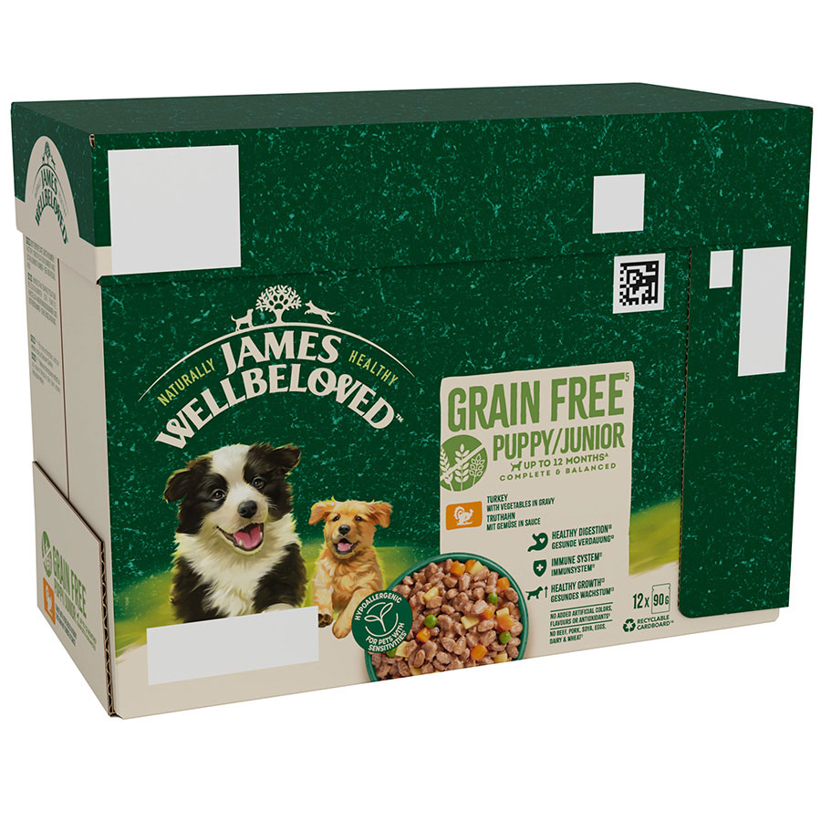 James Wellbeloved Grain Free Puppy Wet Dog Food Turkey Gravy Pouch (12 x 90g)