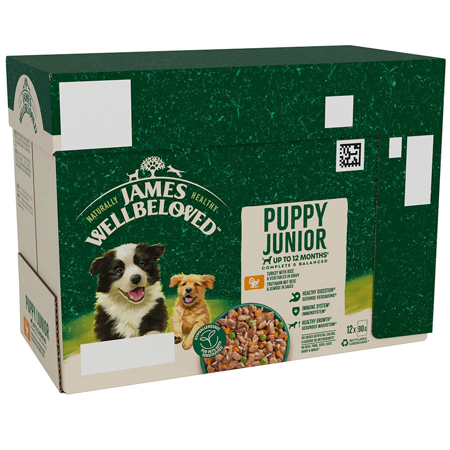 James Wellbeloved Puppy Wet Dog Food Turkey & Rice in Gravy Pouch (12 x 90g)