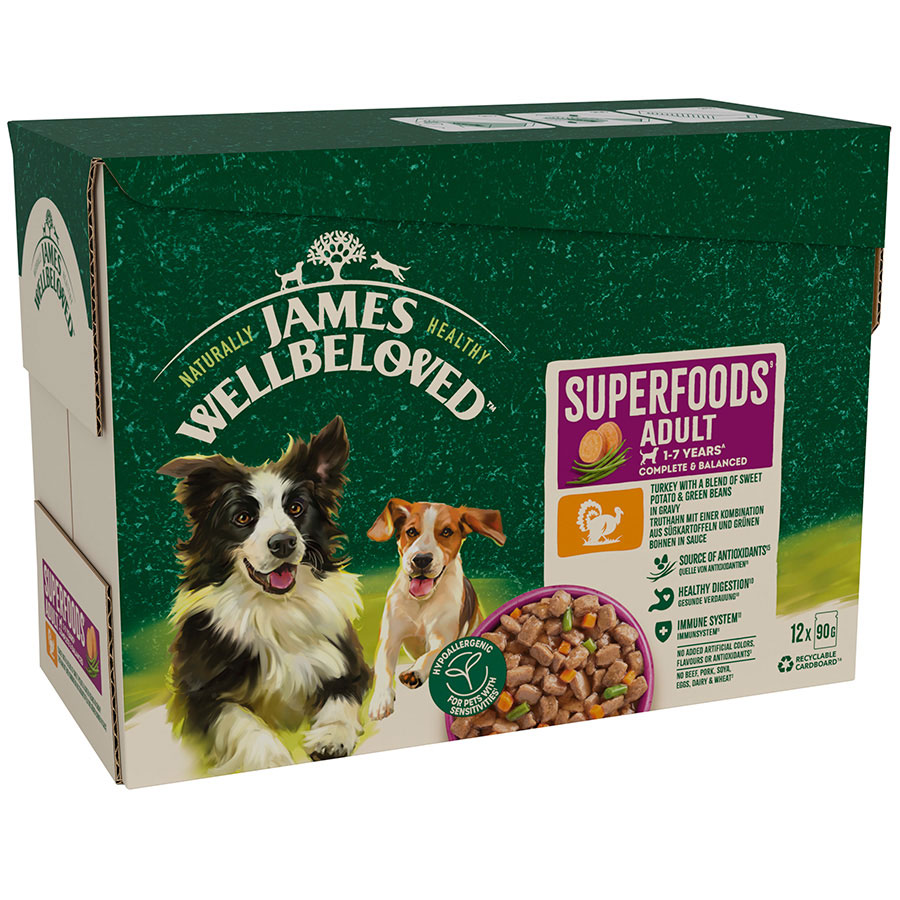 James Wellbeloved Superfoods Adult Wet Dog Food Turkey Gravy Pouch (12 x 90g)