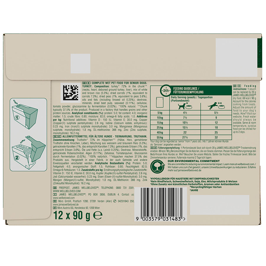 James Wellbeloved Senior Wet Dog Food Turkey and Rice in Gravy Pouch (12 x 90g)