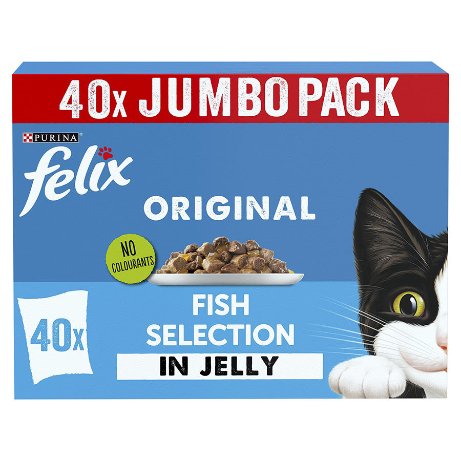 FELIX Original with White Fish, Plaice, Cod, Salmon in Jelly Wet Cat Food ( 40 × 85g )