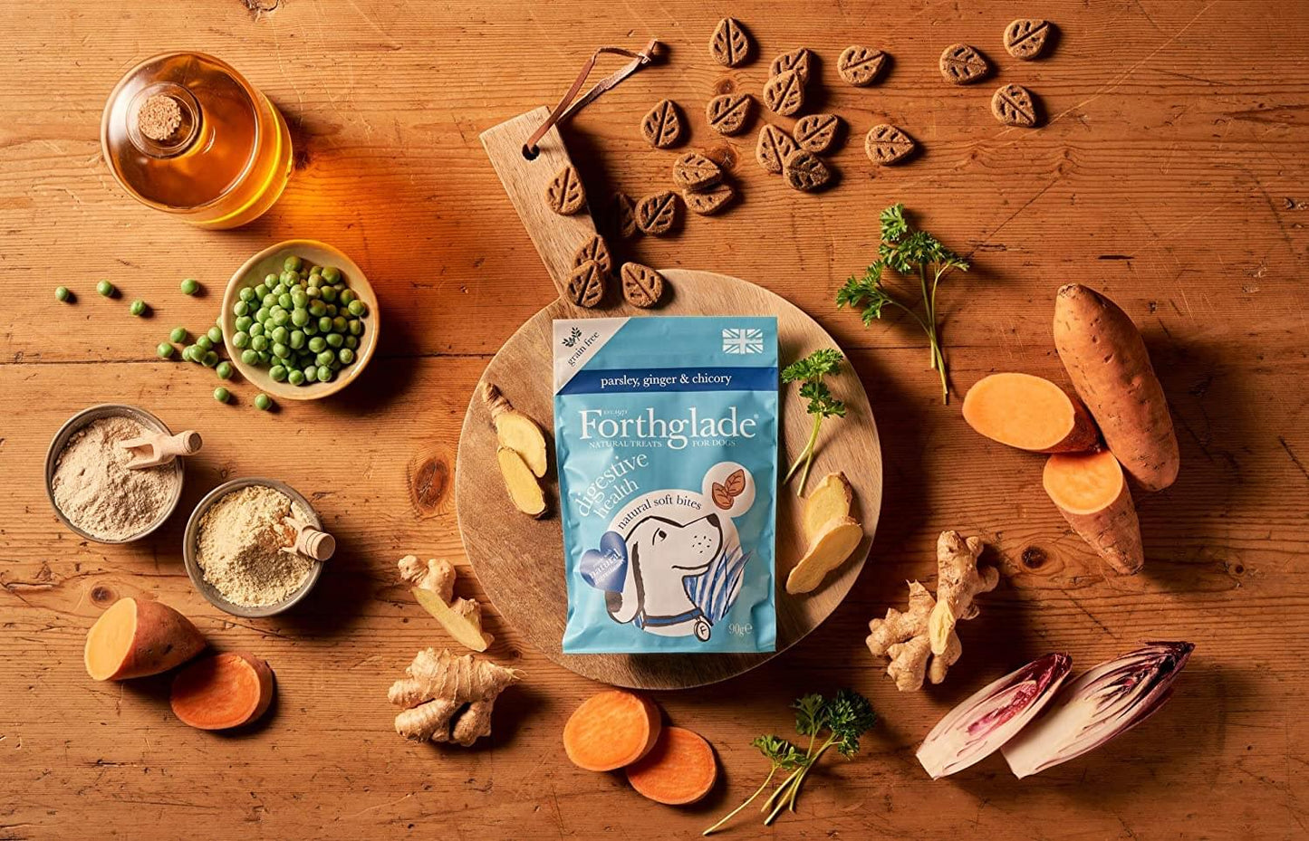 Forthglade Natural Dog Treats for Digestive Health - Grain Free Soft Bites (8 x 90g) Resealable Bags - for Dogs aged 2 Months+