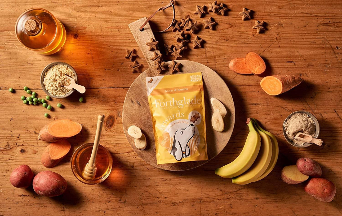 Forthglade Natural Dog Treats - Banana and Honey Plant Based & Grain Free Soft Bites (8 x 90g) - for Dogs aged 2 Months+