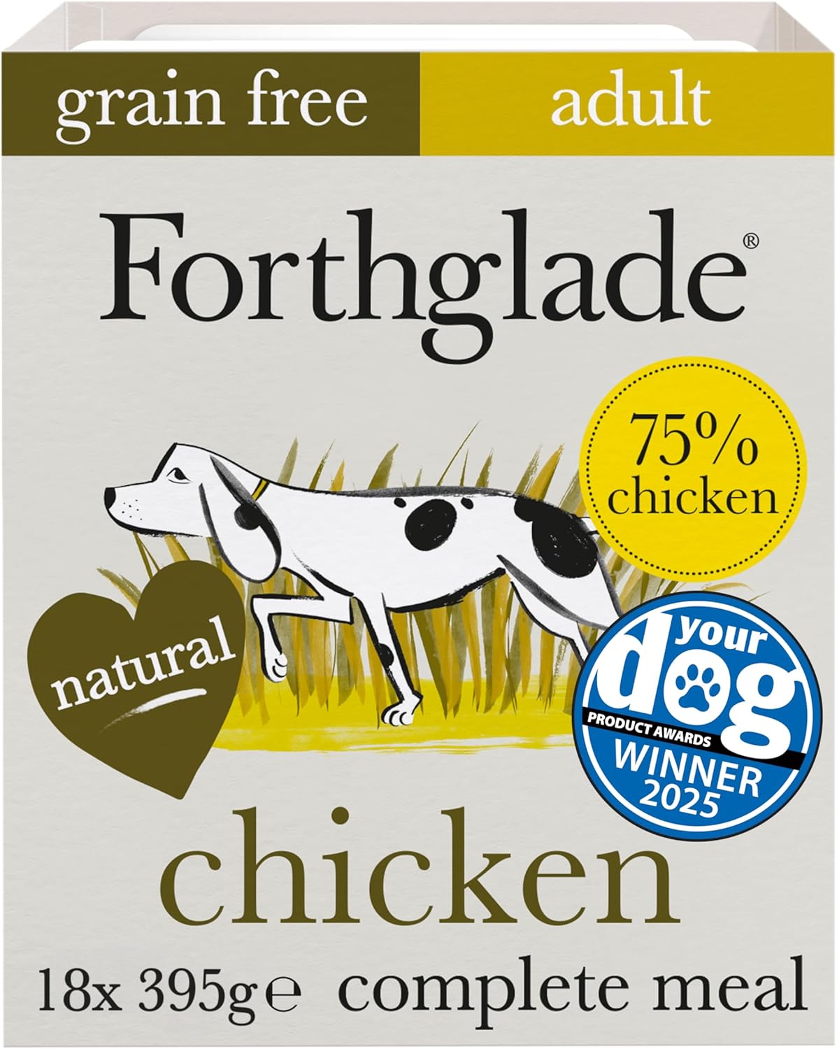 Forthglade Wet Dog Food Grain Free & Hypoallergenic Dog Food, (18 x 395g trays) Adult 1 Year+ with Vegetables, Complete Stomach Sensitive Meals