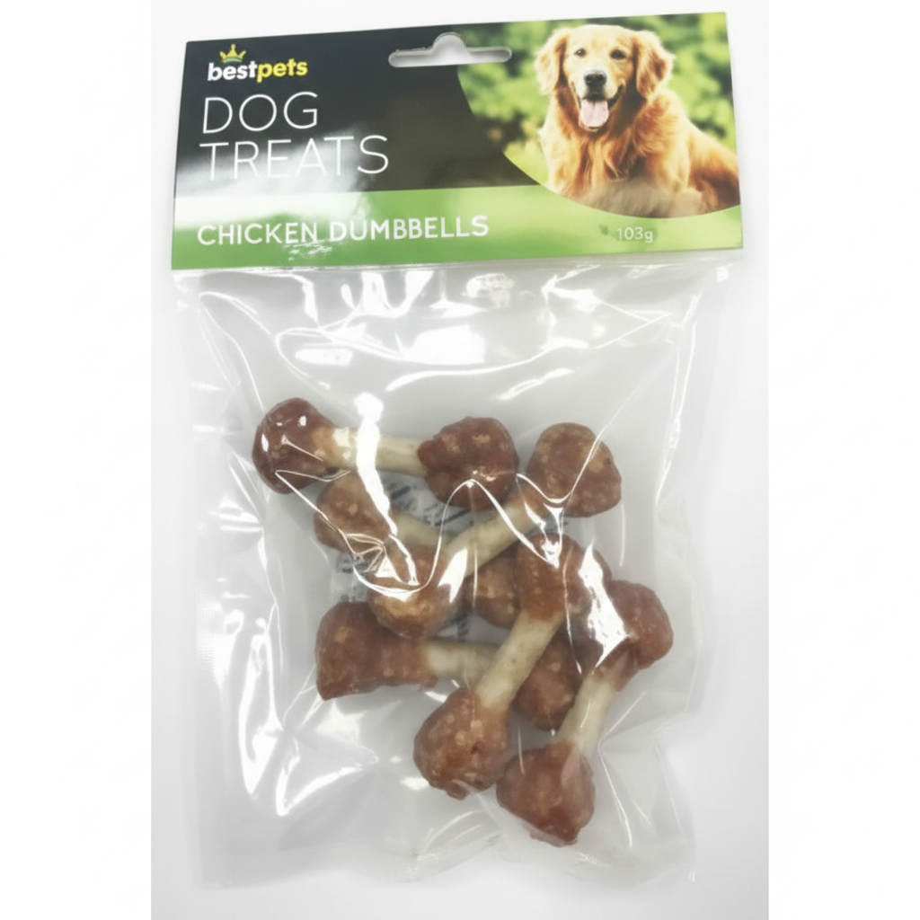 Bestpets Chicken Dumbbells Dog Treats 103g – Chicken Wrapped Rawhide Chews for Dogs – Tasty Reward Treats for Training & Daily Chewing – Suitable for Dogs