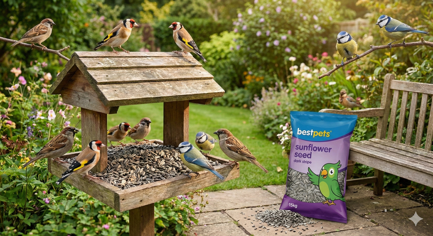 Bestpets Striped Sunflower Seeds 15kg Bulk Wild Bird Food – Premium High Energy Natural Bird Seed for Garden Birds, Feeders & Ground Feeding, Attracts Finches, Tits, Robins, Value Sack