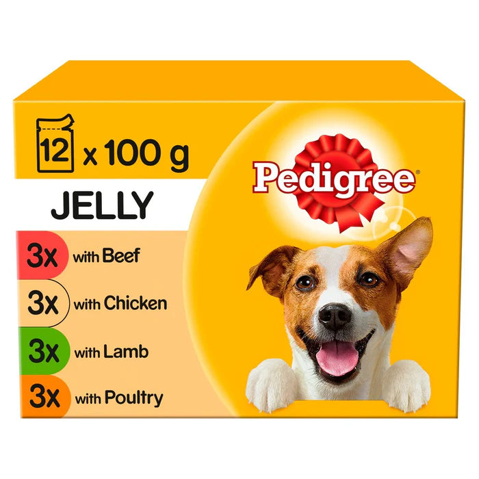 Pedigree Senior Wet Dog Food Pouches Mixed Selection in Jelly ( 12pk × 100g )-4 Packs