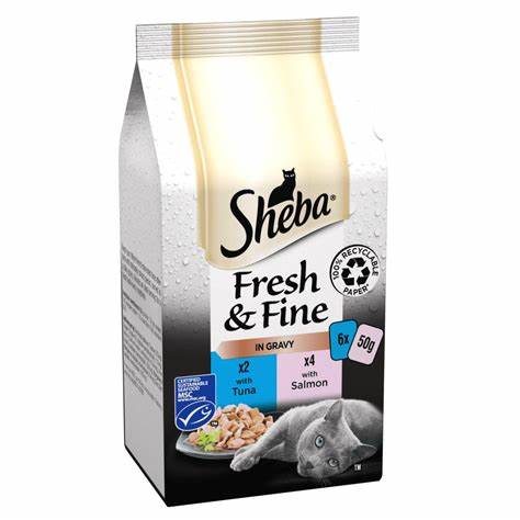 Sheba Fresh & Fine Wet Cat Food Pouches Salmon & Tuna in Gravy ( 6x50g ) x 8 Packs