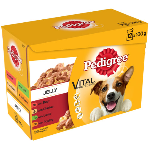 Pedigree Adult Wet Dog Food Pouches Mixed Selection in Jelly (12pk × 100g)×4