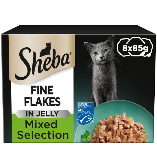 SHEBA Fine Flakes Adult Wet Cat Food Mixed Selection in Jelly ( 8 x 85g )x 4 Packs