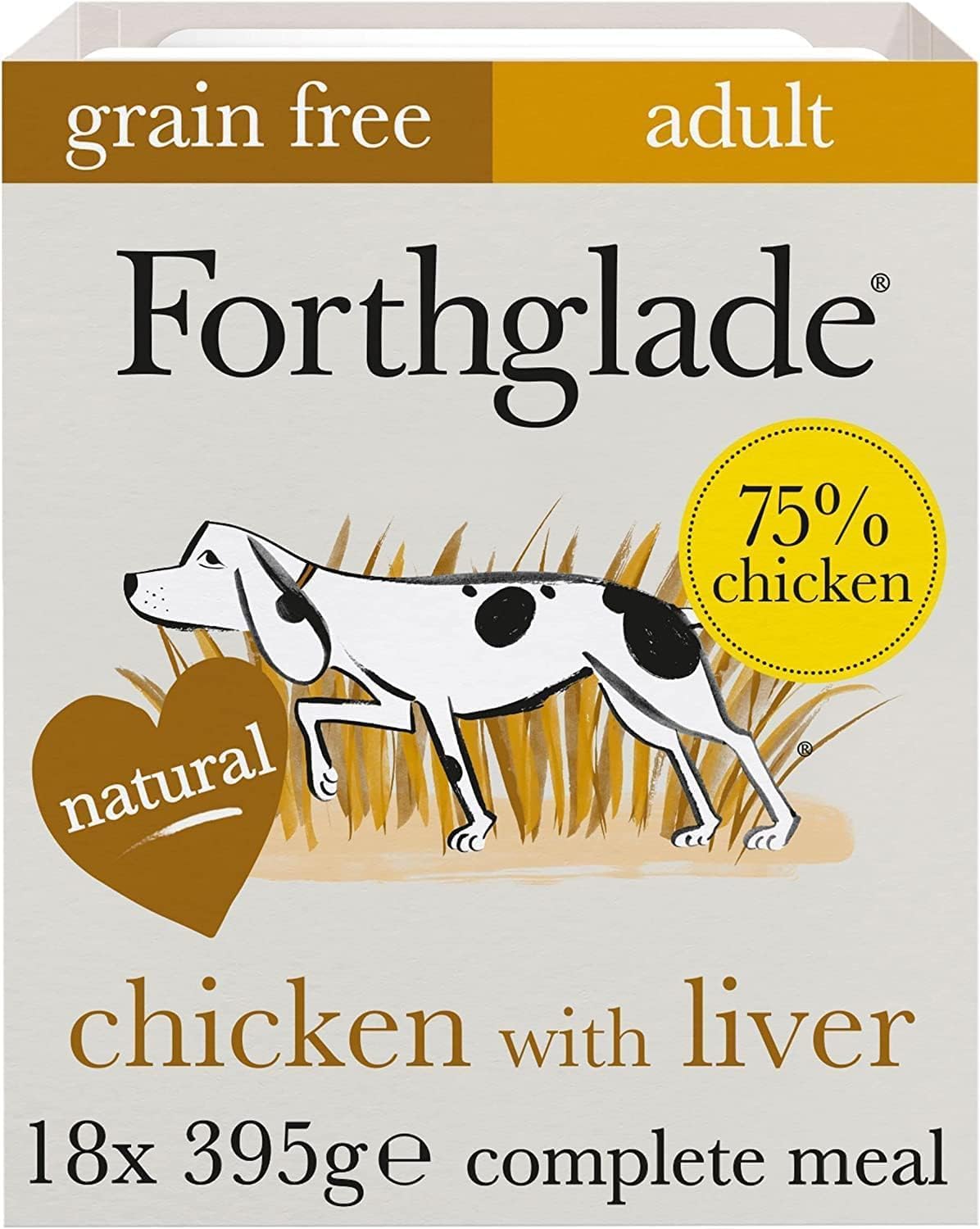 Forthglade Wet Dog Food Grain Free & Hypoallergenic Dog Food, (18 x 395g trays) Adult 1 Year+ with Vegetables, Complete Stomach Sensitive Meals