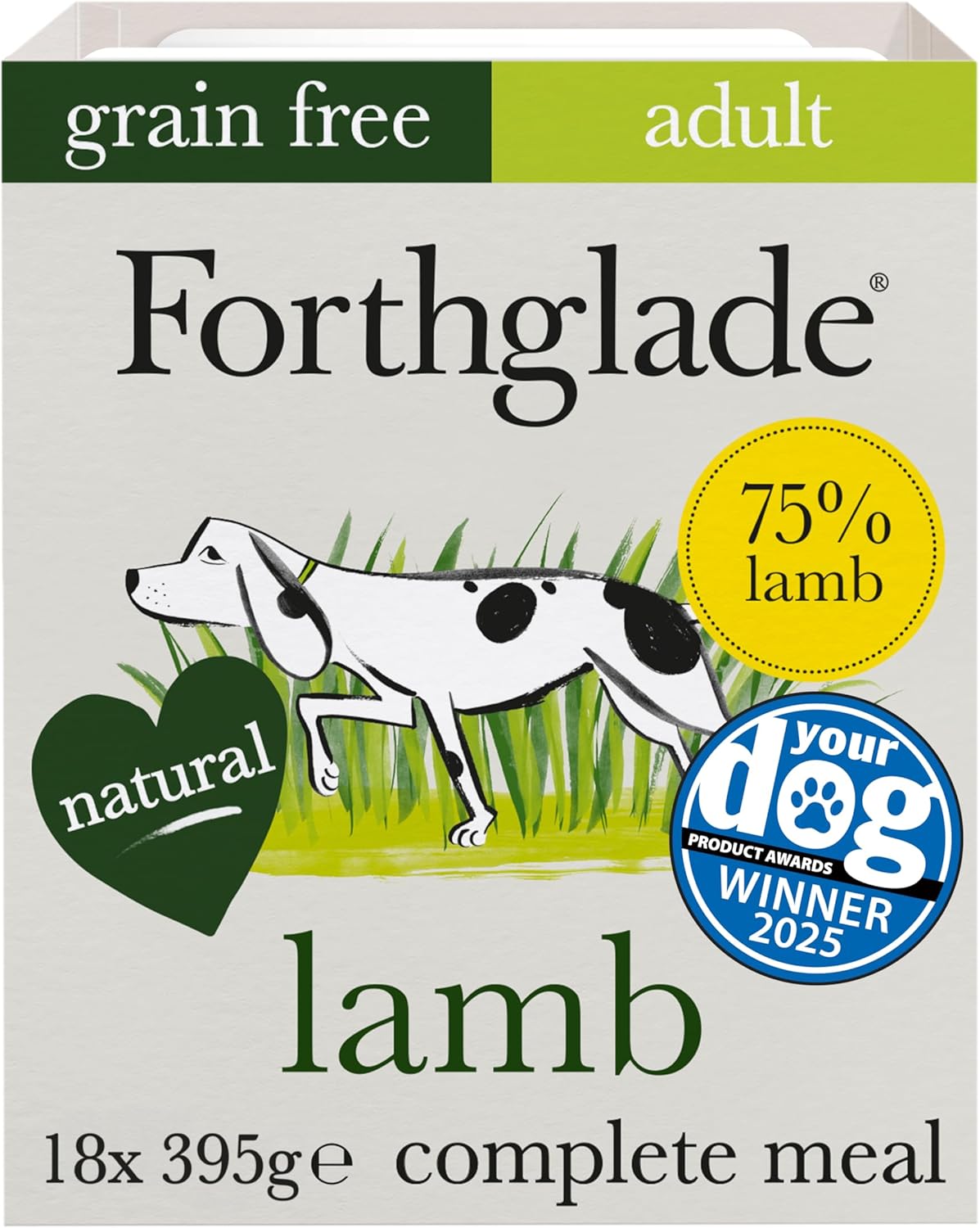 Forthglade Wet Dog Food Grain Free & Hypoallergenic Dog Food, (18 x 395g trays) Adult 1 Year+ with Vegetables, Complete Stomach Sensitive Meals