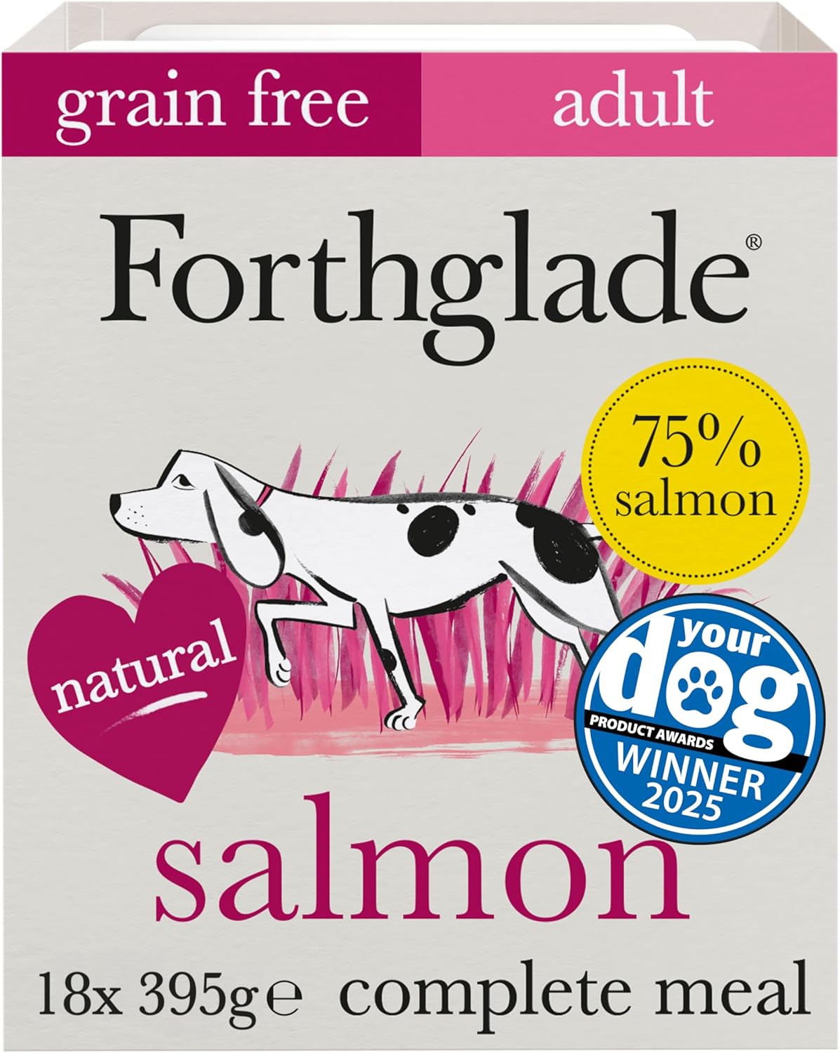 Forthglade Wet Dog Food Grain Free & Hypoallergenic Dog Food, (18 x 395g trays) Adult 1 Year+ with Vegetables, Complete Stomach Sensitive Meals