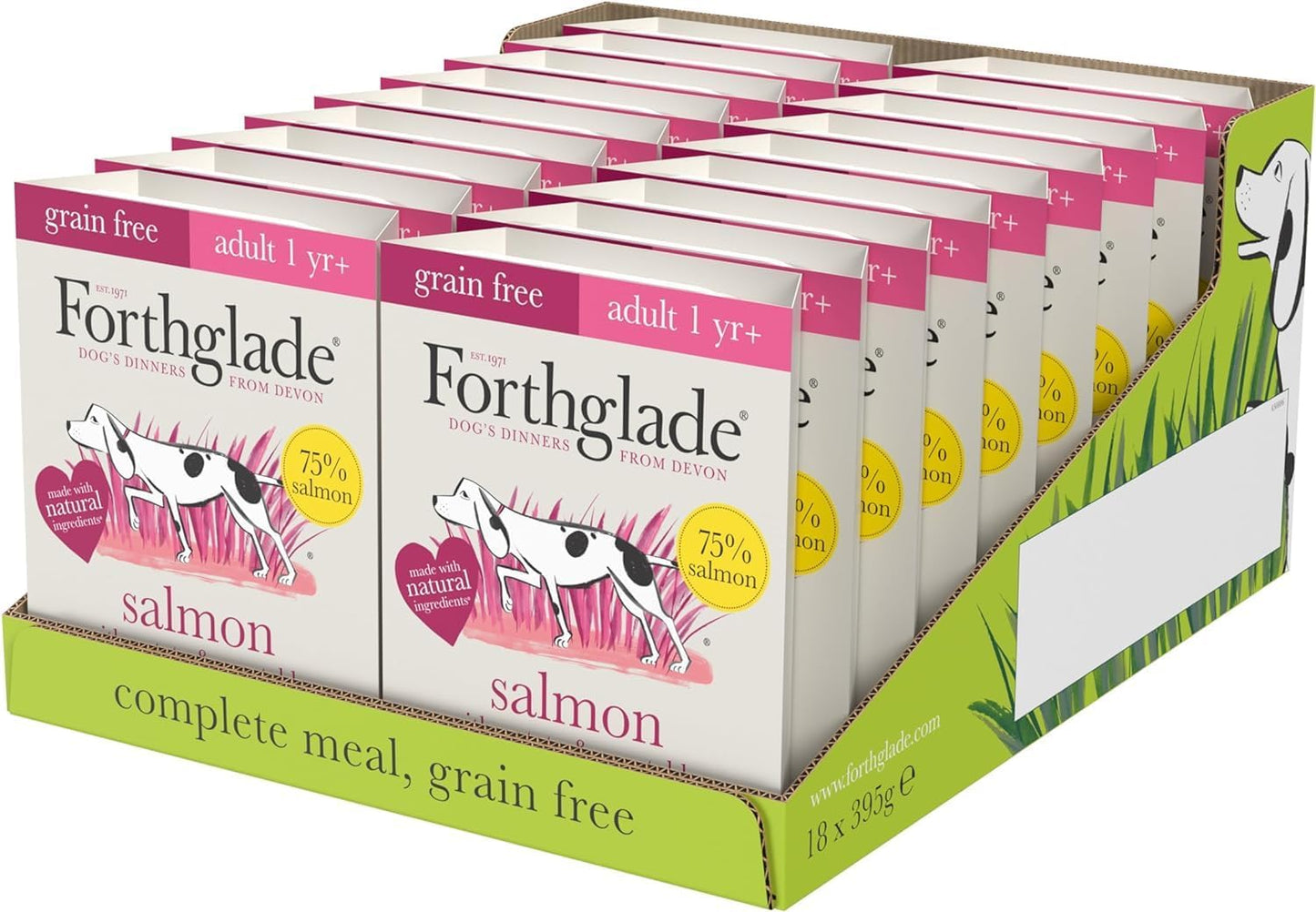 Forthglade Wet Dog Food Grain Free & Hypoallergenic Dog Food, (18 x 395g trays) Adult 1 Year+ with Vegetables, Complete Stomach Sensitive Meals