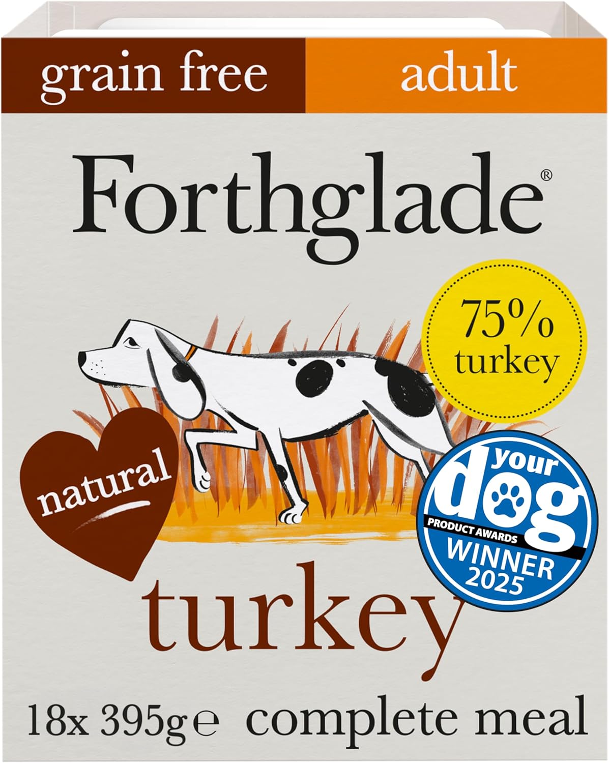 Forthglade Wet Dog Food Grain Free & Hypoallergenic Dog Food, (18 x 395g trays) Adult 1 Year+ with Vegetables, Complete Stomach Sensitive Meals