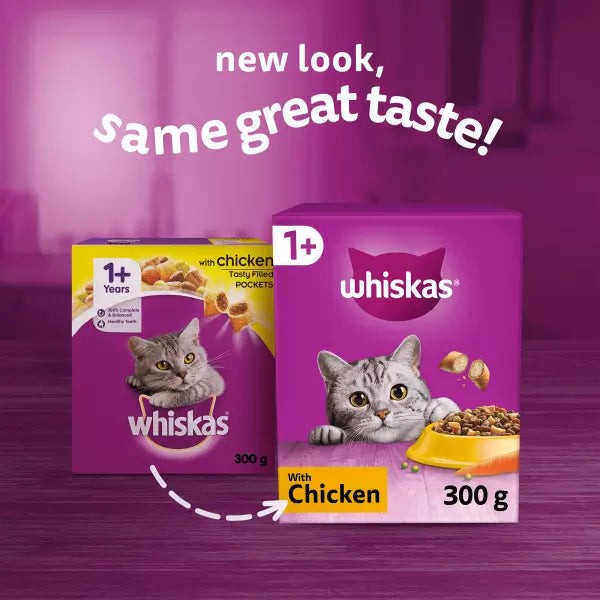 Whiskas 1+ Chicken Adult Dry Cat Food (300g × 6)