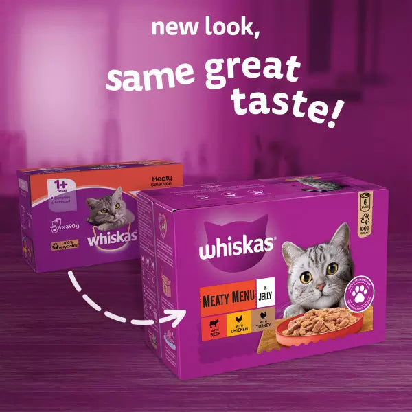Whiskas 1+ Adult Cat Wet Food Tins Meaty Menu in Jelly - ( 6 Pack Tin )× 4