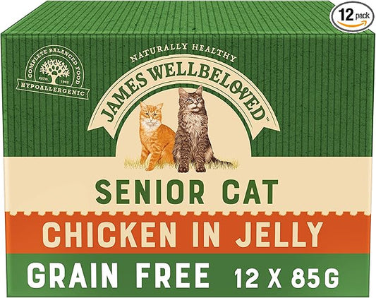 James Wellbeloved Grain Free Senior Cat Food Pouch Chicken in Jelly ( 12 x 85g )