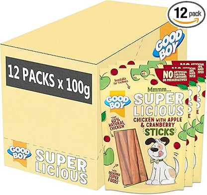 Good Boy Chicken with Apple & Cranberry Sticks - (100g x 12)