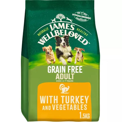 James Wellbeloved Grain Free Adult Dry Dog Food Turkey & Veg - 1.5kg