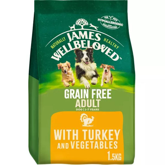 James Wellbeloved Grain Free Adult Dry Dog Food Turkey & Veg - 1.5kg