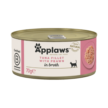 Applaws Natural Wet Adult Cat Food Tuna Fillet with Prawn in Broth ( 70g × 24 )