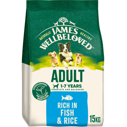James Wellbeloved Adult Dry Dog Food Fish & Rice - 15kg