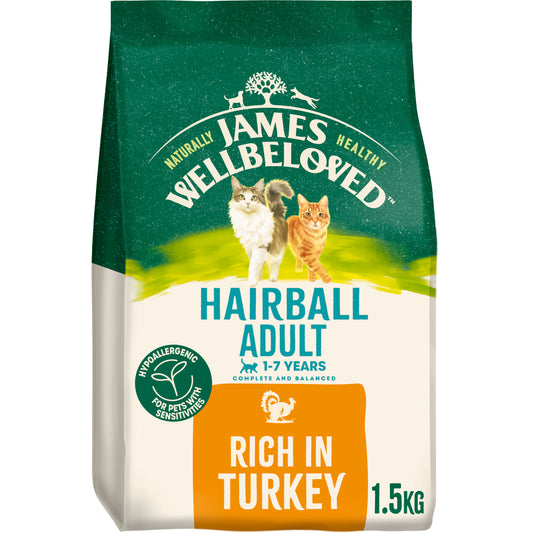 James Wellbeloved Hairball Adult Dry Cat Food Turkey - 1.5kg