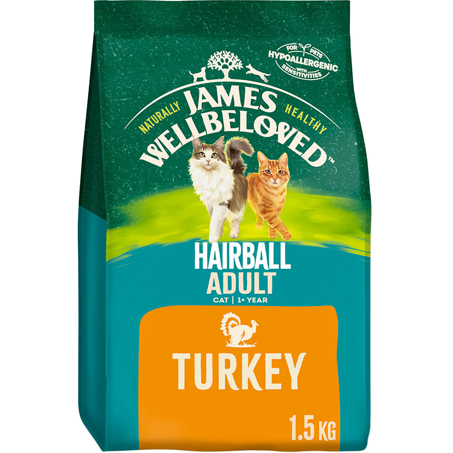 James Wellbeloved Hairball Adult Dry Cat Food Turkey - 1.5kg