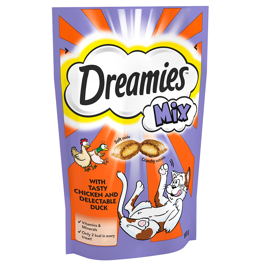 Dreamies Mix Cat Treats with Tasty Chicken & Delectable Duck ( 60g x 8 )