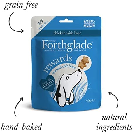 Forthglade Natural Dog Treats - Grain Free Soft Bites for Training (8 x 90g) Resealable Bags - Chicken with Liver
