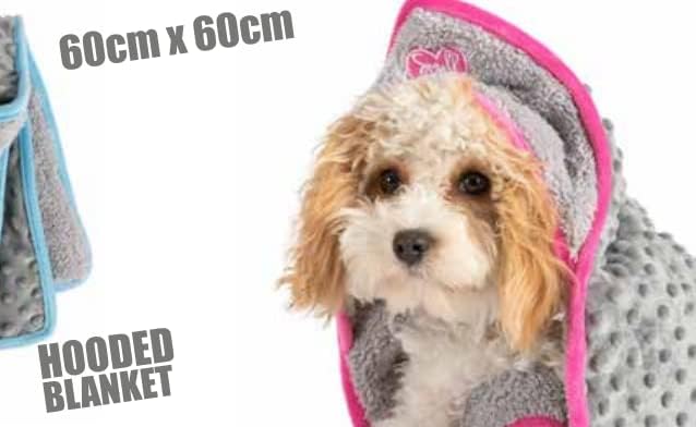 "Small Bite Hooded Pocket Blanket Pink 60 x 60 cm: Cozy Comfort and Convenience for Your Beloved Pet"