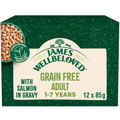James Wellbeloved Grain Free Adult Cat Food Pouches Salmon in Gravy (12 x 85g)