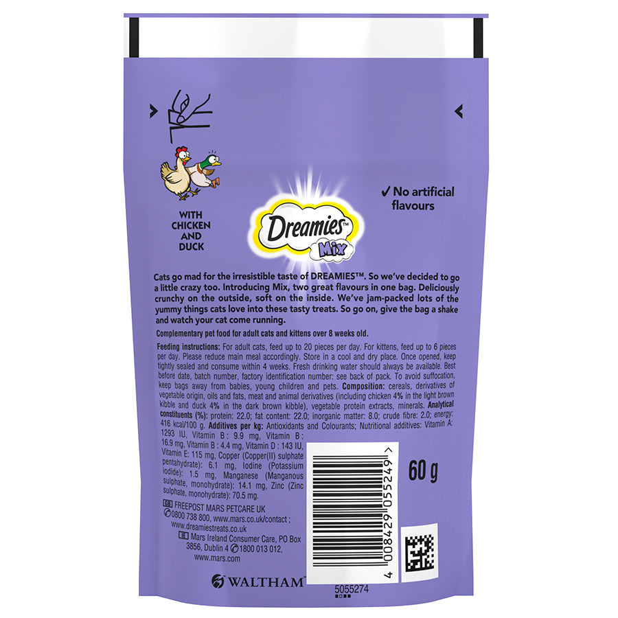 Dreamies Mix Cat Treats with Tasty Chicken & Delectable Duck ( 60g x 8 )