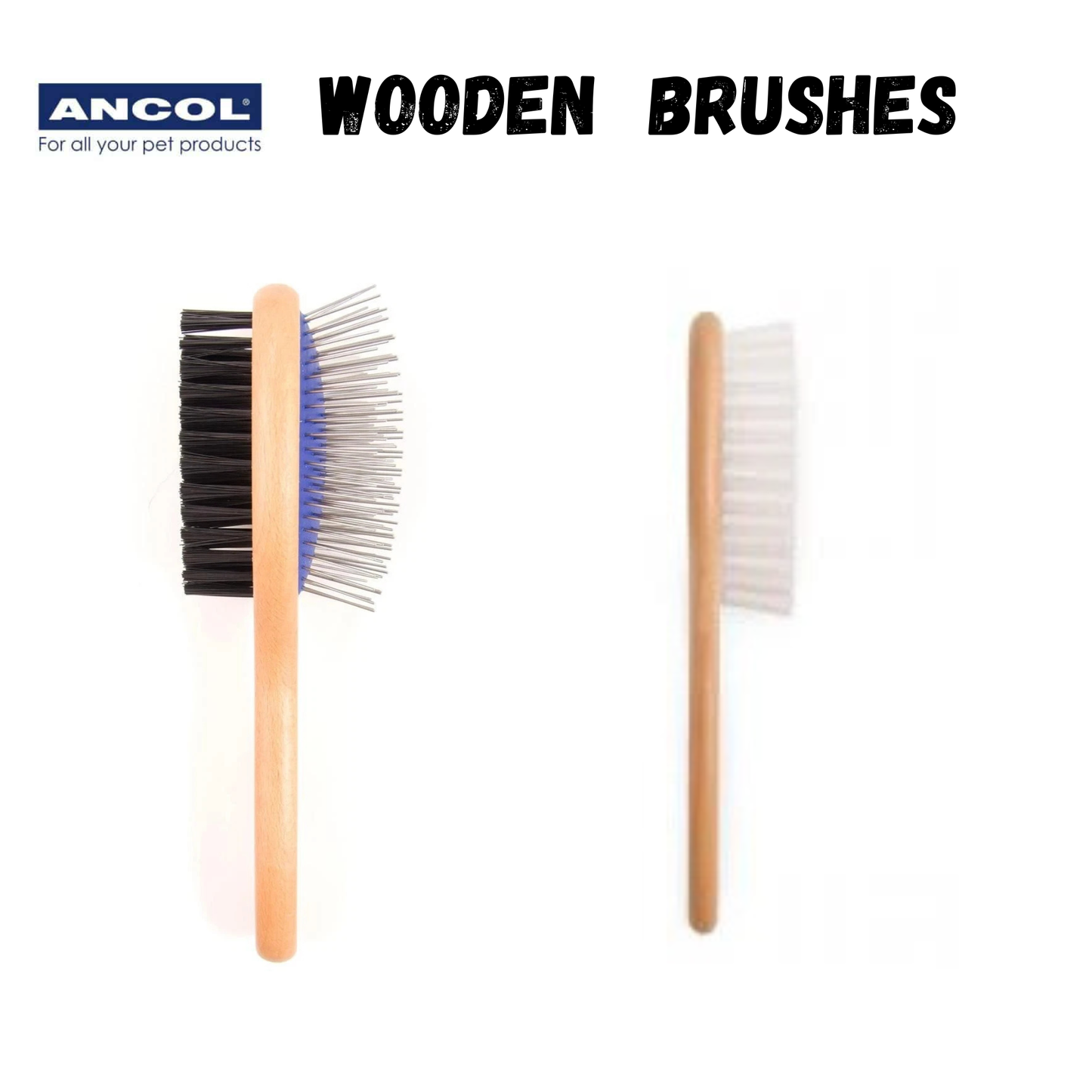 Ancol Ergo Wooden Handle Grooming Brushes – Double Sided & Soft Bristle