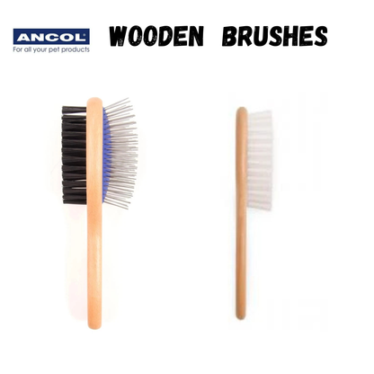 Ancol Ergo Wooden Handle Grooming Brushes – Double Sided & Soft Bristle