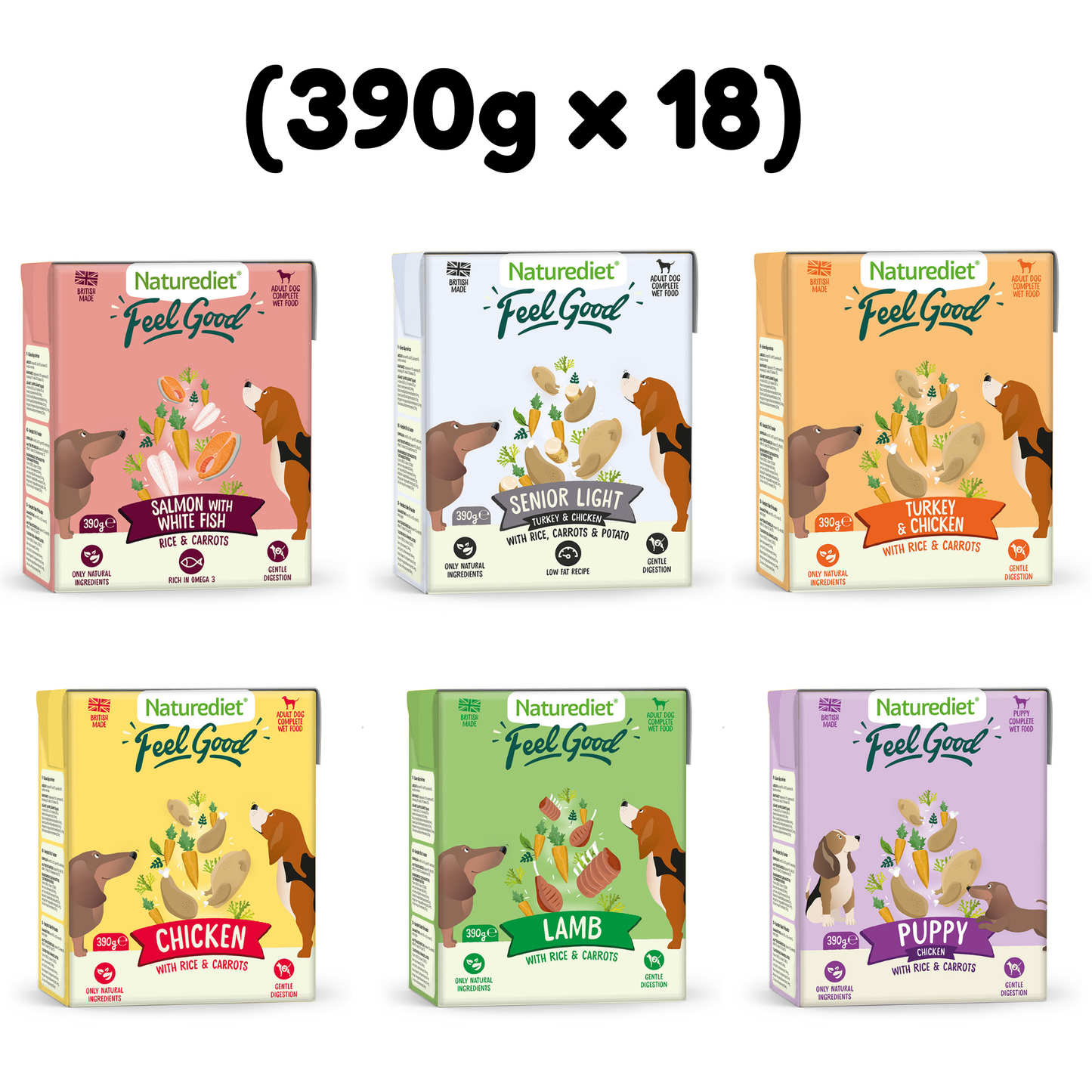 Naturediet Feel Good 390g x 18 – Natural Wet Dog Food – Mixed Wet Dog Tetras