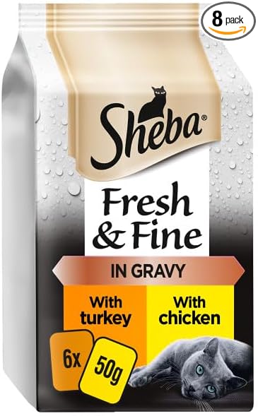 Sheba Fresh & Fine Wet Cat Food Pouches Chicken & Turkey in Gravy ( 6x50g )x8 Packs